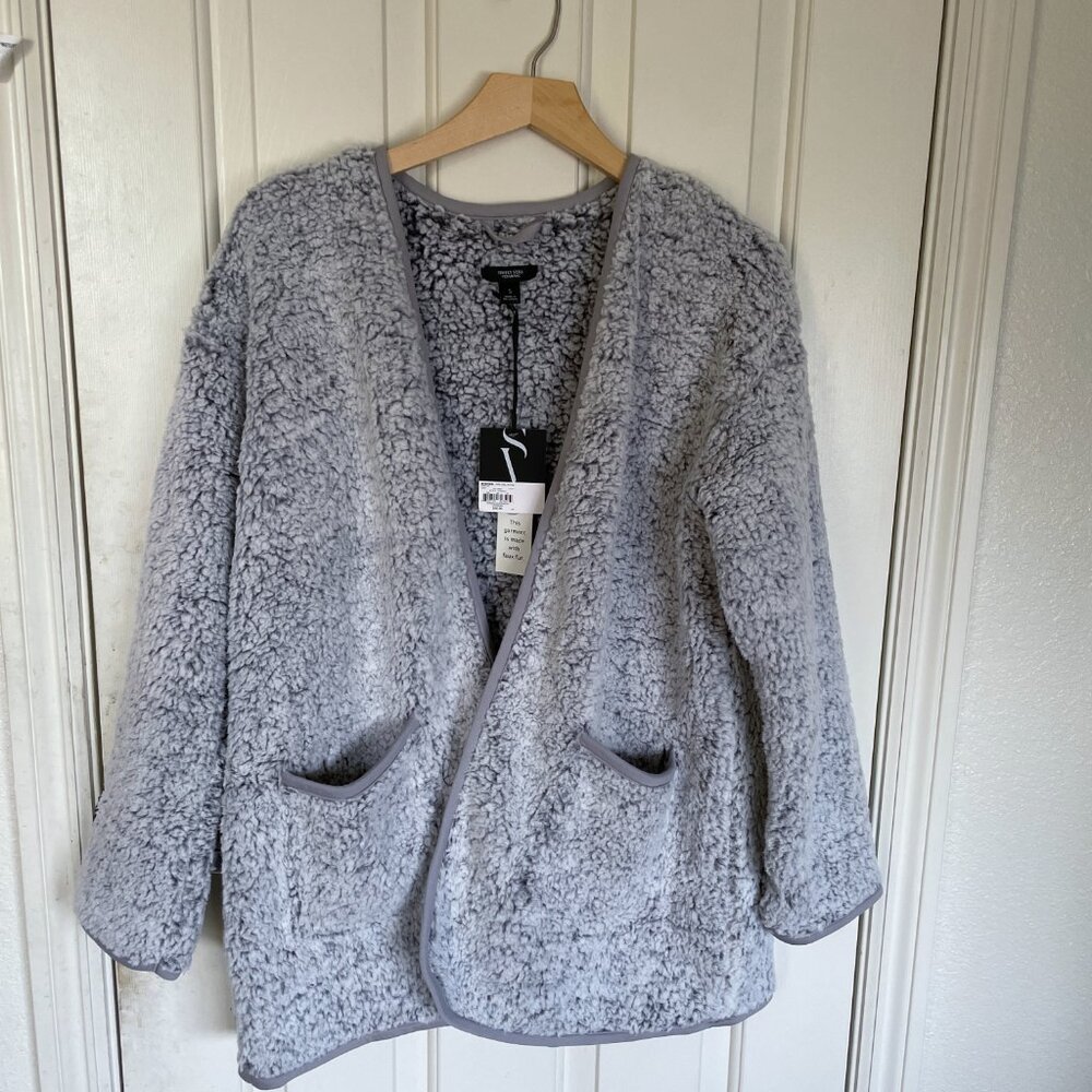 NEW Women Simply Vera Vera Wang Sherpa Faux Fur Plush Sleep Cardigan Bed Jacket - Picture 3 of 12